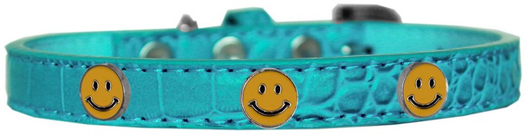 Happy Face Widget Croc Dog Collar Turquoise Size 16